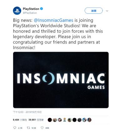 索尼互动娱乐买下《蜘蛛人》制作团队Insomniac Games