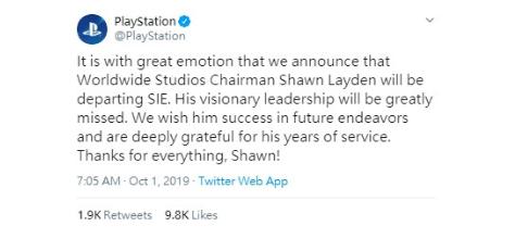 索尼全球工作室主席—肖恩.雷顿即将离开索尼