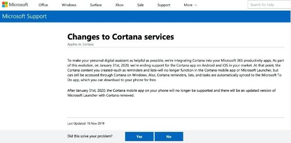 微软将在特定地区终止行动版Cortana技术 未来将整合到Office 365