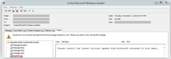 假冒微软Windows更新通知信 暗藏新型勒索病毒