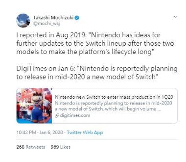 任天堂将在今年中旬推出Nintendo Switch新机种